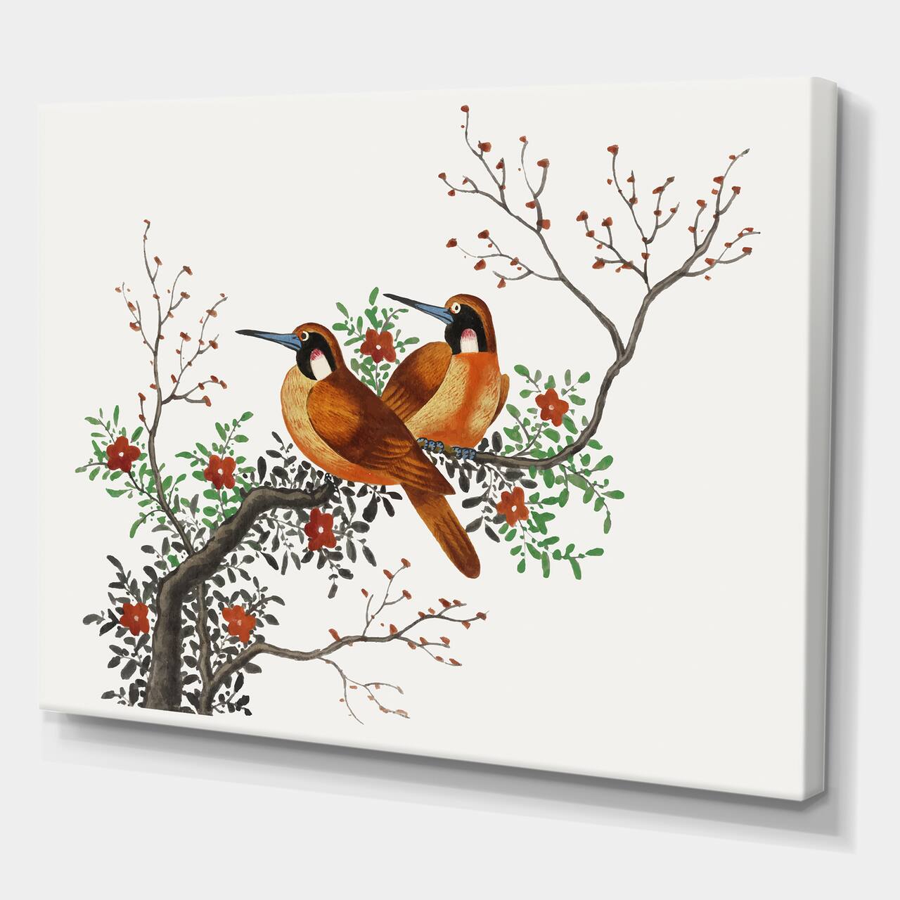 Designart - Two Chinese Birds On A Flowering Tree Branch - Traditional Canvas Wall Art Print